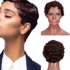 7 Colors Women Black Blonde Golden Brown Pink Blue Wine Red Short Finger Wave Curly Wigs Nuna Wigs Janet Collection Halloween Wigs