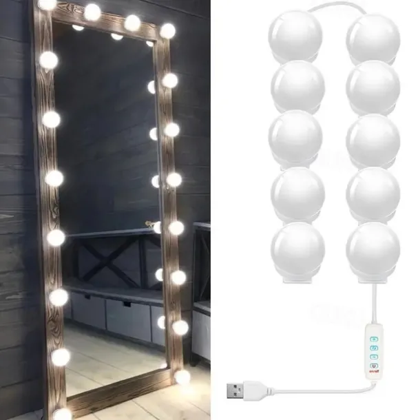 3 Colours LED Make Up Mirror Light Bulbs USB Vanity Makeup Mirror Lights Bathroom Dressing Table Lighting Dimmable LED Wall Lamp