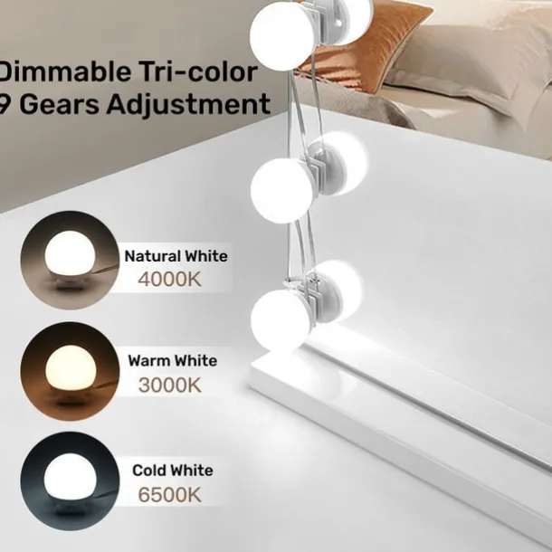 3 Colours LED Make Up Mirror Light Bulbs USB Vanity Makeup Mirror Lights Bathroom Dressing Table Lighting Dimmable LED Wall Lamp