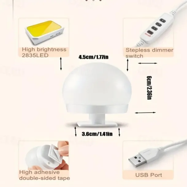 3 Colours LED Make Up Mirror Light Bulbs USB Vanity Makeup Mirror Lights Bathroom Dressing Table Lighting Dimmable LED Wall Lamp