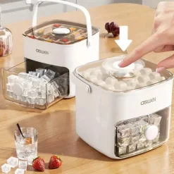 48 Compartment Easy Lid Ice Cube Dispenser - Large Capacity Double Tier Design Food Grade Plastic Freezer Storage Tray for Whiskey & Cocktails Essential Kitchen Gadgets