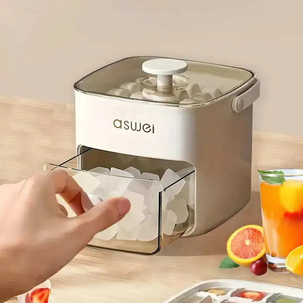 48 Compartment Easy Lid Ice Cube Dispenser - Large Capacity Double Tier Design Food Grade Plastic Freezer Storage Tray for Whiskey & Cocktails Essential Kitchen Gadgets