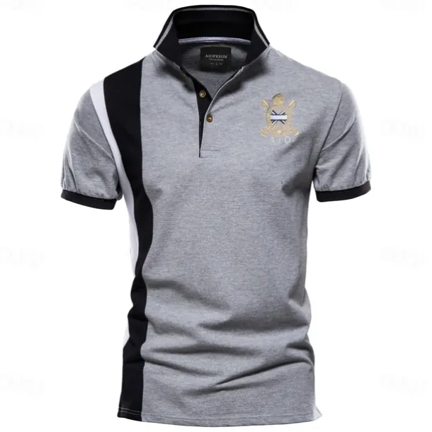 100% Cotton Badge Embroidery Polo Shirt for Men Short-sleeved Patchwork Men's Polos Quality Summer Brand Men Clothing