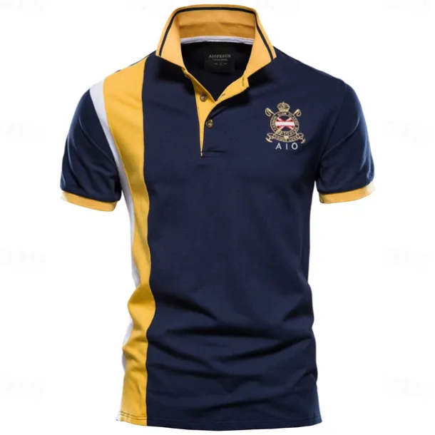 100% Cotton Badge Embroidery Polo Shirt for Men Short-sleeved Patchwork Men's Polos Quality Summer Brand Men Clothing