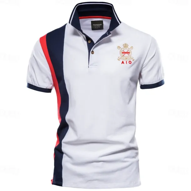 100% Cotton Badge Embroidery Polo Shirt for Men Short-sleeved Patchwork Men's Polos Quality Summer Brand Men Clothing