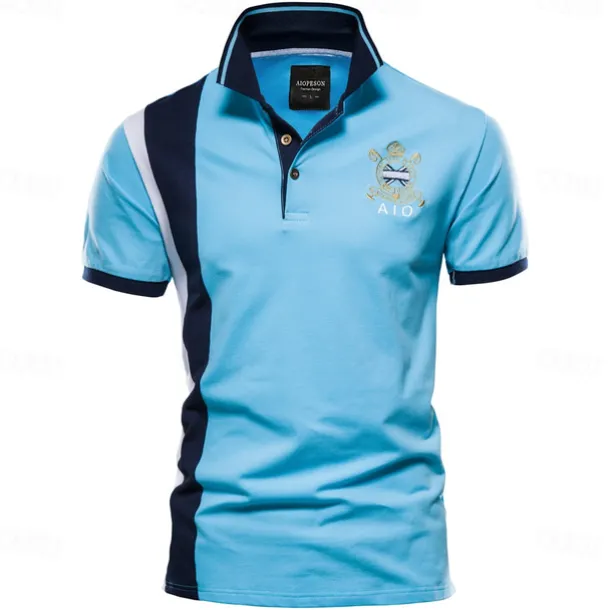 100% Cotton Badge Embroidery Polo Shirt for Men Short-sleeved Patchwork Men's Polos Quality Summer Brand Men Clothing