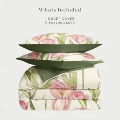 100% Cotton Floral Series Duvet Cover 3-Piece Set for Summer Soft Skin Friendly Long Lasting