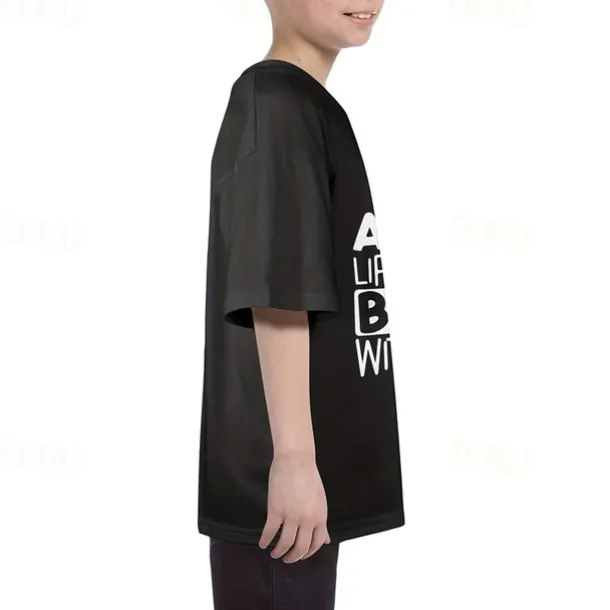 100% Cotton Kids Boys Black Letters T shirt Tops Crew Neck Short Sleeve Casual Daily Wear Vacation Fashion Sport Print Summer