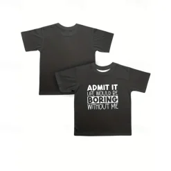 100% Cotton Kids Boys Black Letters T shirt Tops Crew Neck Short Sleeve Casual Daily Wear Vacation Fashion Sport Print Summer