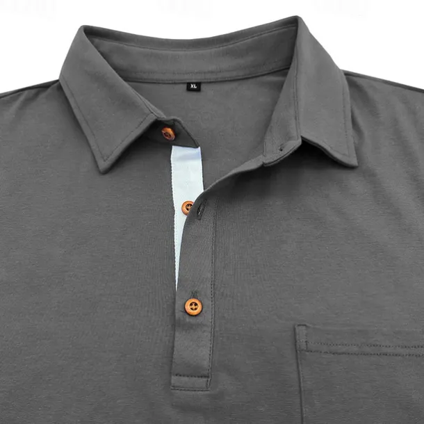 100% Cotton Men's Polo Shirt Golf Polo Formal Work Classic Long Sleeve Color Block Button Summer Spring & Fall Army Green Dark Grey Black Burgundy Navy Blue Polo Shirt