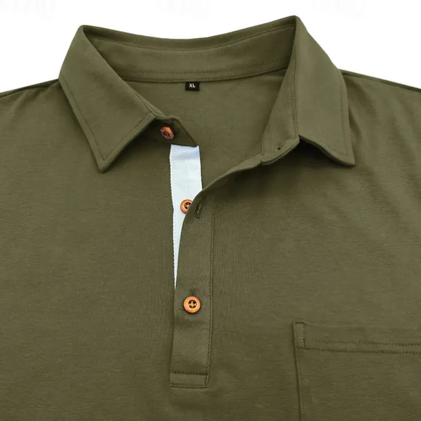100% Cotton Men's Polo Shirt Golf Polo Formal Work Classic Long Sleeve Color Block Button Summer Spring & Fall Army Green Dark Grey Black Burgundy Navy Blue Polo Shirt