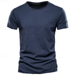 100% Cotton Men's T-shirt Fashion Cut Design Soild Tops Tees Short Sleeve Summer T Shirt For Men