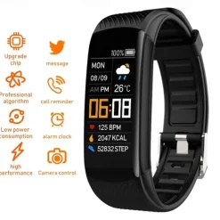 696 C5S Smart Watch 0.96 inch Smart Band Fitness Bracelet Bluetooth Call Reminder Heart Rate Monitor Sedentary Reminder Compatible with Android iOS Women Men Message Reminder IP 67 31mm Watch Case