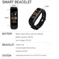 696 C5S Smart Watch 0.96 inch Smart Band Fitness Bracelet Bluetooth Call Reminder Heart Rate Monitor Sedentary Reminder Compatible with Android iOS Women Men Message Reminder IP 67 31mm Watch Case