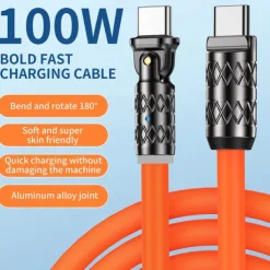 180 Degree Rotating Data Cable 100W Super Fast Charge for Apple Android Huawei Thick Passenger Charging Cable