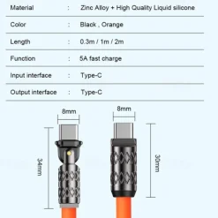 180 Degree Rotating Data Cable 100W Super Fast Charge for Apple Android Huawei Thick Passenger Charging Cable