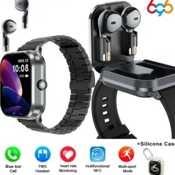 696 D8PRO Smart Watch 2.01 inch Smart Band Fitness Bracelet Bluetooth Pedometer Call Reminder Sleep Tracker Compatible with Android iOS Men Hands-Free Calls Message Reminder Watches with Earbuds IP 67