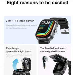 696 D8PRO Smart Watch 2.01 inch Smart Band Fitness Bracelet Bluetooth Pedometer Call Reminder Sleep Tracker Compatible with Android iOS Men Hands-Free Calls Message Reminder Watches with Earbuds IP 67