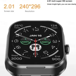 696 D8PRO Smart Watch 2.01 inch Smart Band Fitness Bracelet Bluetooth Pedometer Call Reminder Sleep Tracker Compatible with Android iOS Men Hands-Free Calls Message Reminder Watches with Earbuds IP 67