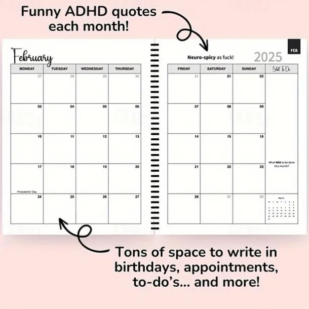 2025 Funny ADHD Weekly & Monthly Planner Adult Time Management Humor for Focus & Organization