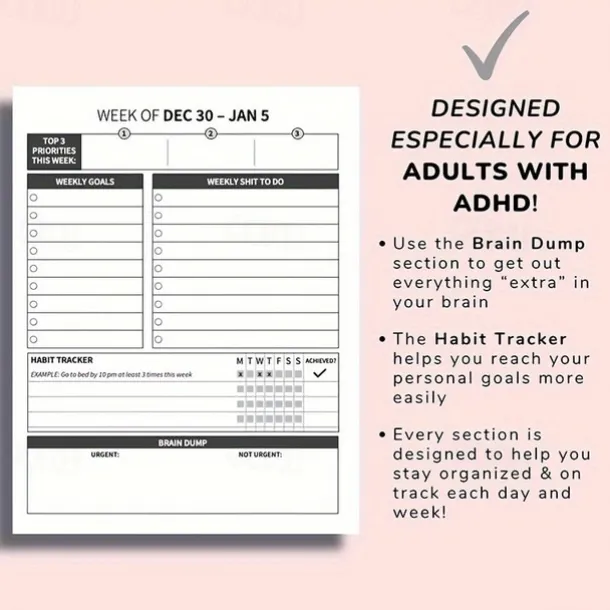 2025 Funny ADHD Weekly & Monthly Planner Adult Time Management Humor for Focus & Organization