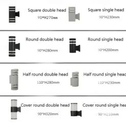 1 Head 2 Heads Outdoor Waterproof LED Wall Light Aluminum Alloy Material and Various Styles Modern Villa Courtyard Wall Lamp