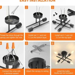 4 Heads 6 Heads Ceiling Light LED Metal Vintage Industrial Style Black Artistic Modern 220-240V