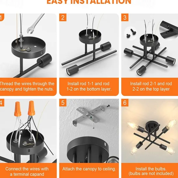4 Heads 6 Heads Ceiling Light LED Metal Vintage Industrial Style Black Artistic Modern 220-240V