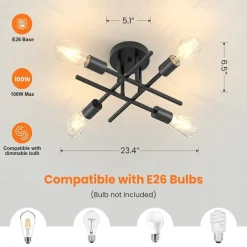 4 Heads 6 Heads Ceiling Light LED Metal Vintage Industrial Style Black Artistic Modern 220-240V