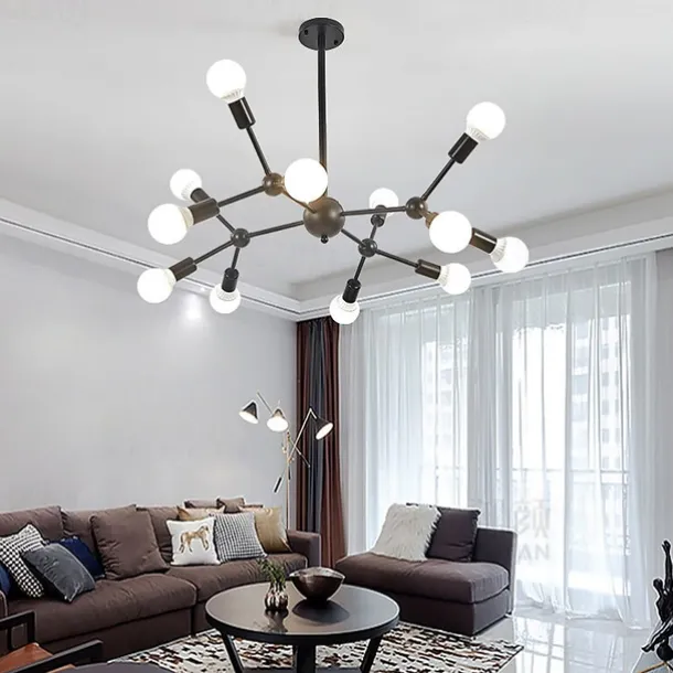 12 Heads 90cm Chandelier Sputnik Light Nordic Gold Black Painted Finishes Cluster Design Metal Ceiling Light for Living Room Bulb not Included 60W