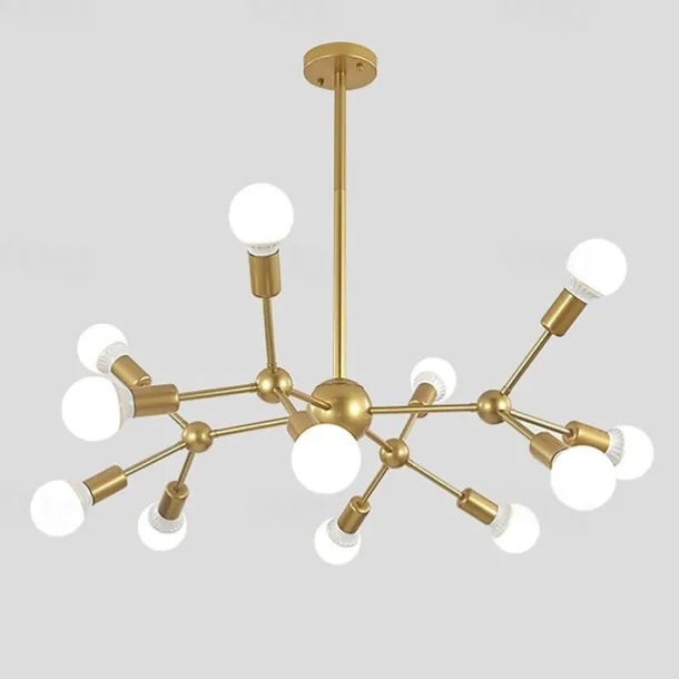 12 Heads 90cm Chandelier Sputnik Light Nordic Gold Black Painted Finishes Cluster Design Metal Ceiling Light for Living Room Bulb not Included 60W