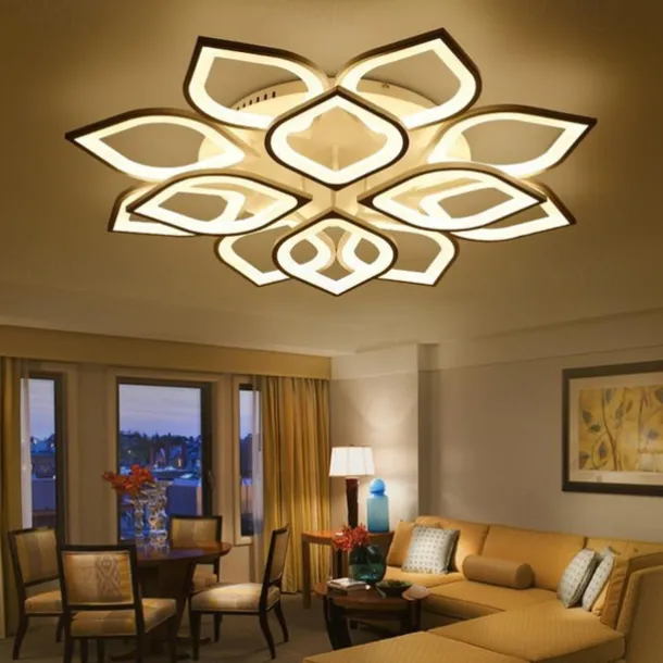 6/8/12/15 Heads LED Ceiling Light Lotus Design Ceiling Lamp Modern Artistic Metal Acrylic Style Stepless Dimming Bedroom Painted Finish Lights 110-240V ONLY DIMMABLE WITH REMOTE CONTROL Flower Design