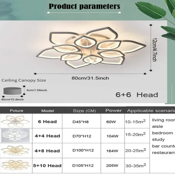 6/8/12/15 Heads LED Ceiling Light Lotus Design Ceiling Lamp Modern Artistic Metal Acrylic Style Stepless Dimming Bedroom Painted Finish Lights 110-240V ONLY DIMMABLE WITH REMOTE CONTROL Flower Design