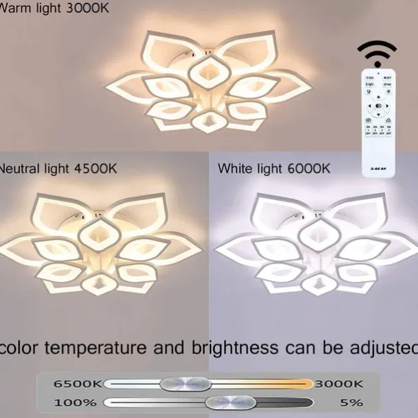6/8/12/15 Heads LED Ceiling Light Lotus Design Ceiling Lamp Modern Artistic Metal Acrylic Style Stepless Dimming Bedroom Painted Finish Lights 110-240V ONLY DIMMABLE WITH REMOTE CONTROL Flower Design