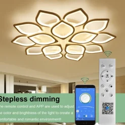 6/8/12/15 Heads LED Ceiling Light Lotus Design Ceiling Lamp Modern Artistic Metal Acrylic Style Stepless Dimming Bedroom Painted Finish Lights 110-240V ONLY DIMMABLE WITH REMOTE CONTROL Flower Design