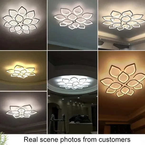 6/8/12/15 Heads LED Ceiling Light Lotus Design Ceiling Lamp Modern Artistic Metal Acrylic Style Stepless Dimming Bedroom Painted Finish Lights 110-240V ONLY DIMMABLE WITH REMOTE CONTROL Flower Design