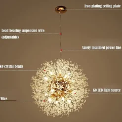 8/9/12 Heads LED Pendant Light Nordic Dandelion Chandelier Fireworks Crystal Lamp Artistic Living Room Dining Room Bedroom Lamp Romantic Clothing Store Bar Lamp 15-22inch
