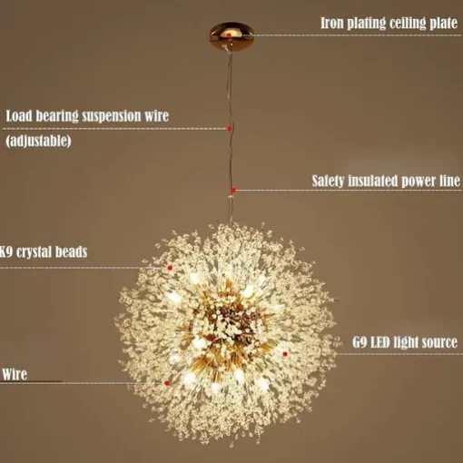 8/9/12 Heads LED Pendant Light Nordic Dandelion Chandelier Fireworks Crystal Lamp Artistic Living Room Dining Room Bedroom Lamp Romantic Clothing Store Bar Lamp 15-22inch