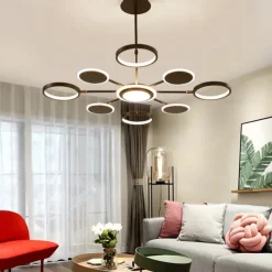 6/8/12 Heads LED Pendant Light Chandelier Modern Black Gold Circle Adjustable Design Metal Artistic Style Hollow Out Painted Finishes Contemporary Nordic Style 110-120V 220-240V