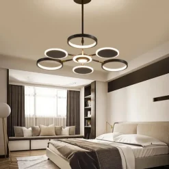 6/8/12 Heads LED Pendant Light Chandelier Modern Black Gold Circle Adjustable Design Metal Artistic Style Hollow Out Painted Finishes Contemporary Nordic Style 110-120V 220-240V