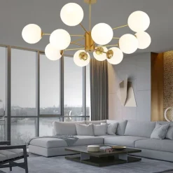 12 Heads Pendant Light Nordic Chandelier Sputnik Design Modern Gold Glass Shade Metal Painted Finishes 110-120V 220-240V