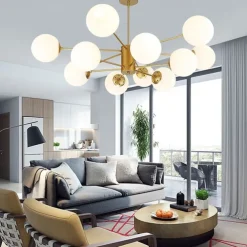 12 Heads Pendant Light Nordic Chandelier Sputnik Design Modern Gold Glass Shade Metal Painted Finishes 110-120V 220-240V