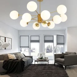 12 Heads Pendant Light Nordic Chandelier Sputnik Design Modern Gold Glass Shade Metal Painted Finishes 110-120V 220-240V