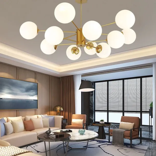12 Heads Pendant Light Nordic Chandelier Sputnik Design Modern Gold Glass Shade Metal Painted Finishes 110-120V 220-240V