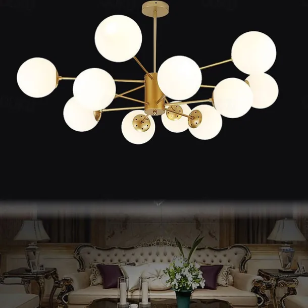 12 Heads Pendant Light Nordic Chandelier Sputnik Design Modern Gold Glass Shade Metal Painted Finishes 110-120V 220-240V