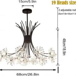 13/19 Heard Modern Fireworks Chandelier G4 Lamp Cap Crystal Dandelion Art Chandelier Ceiling Lamp in Living Room Bedroom and Dining Room