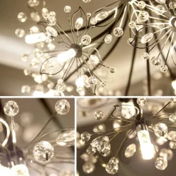 13/19 Heard Modern Fireworks Chandelier G4 Lamp Cap Crystal Dandelion Art Chandelier Ceiling Lamp in Living Room Bedroom and Dining Room