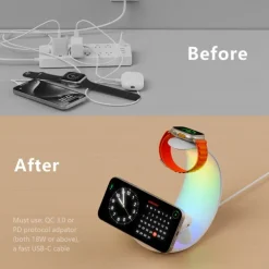 2024 Hottest Multi-function 4 In 1 Night Light Wireless Charger For iPhone Airpods iWatch Moon Shape Magnetic Wireless Charger