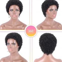 100% Human Hair Short Black Afro Kinky Curly Wigs for Women 130% Natural Color Full Machine Made Hair Human Hair Capless Wigs None Lace Wigs 4 Inch