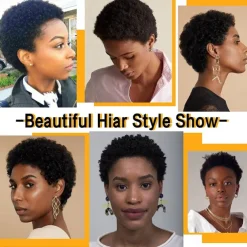 100% Human Hair Short Black Afro Kinky Curly Wigs for Women 130% Natural Color Full Machine Made Hair Human Hair Capless Wigs None Lace Wigs 4 Inch